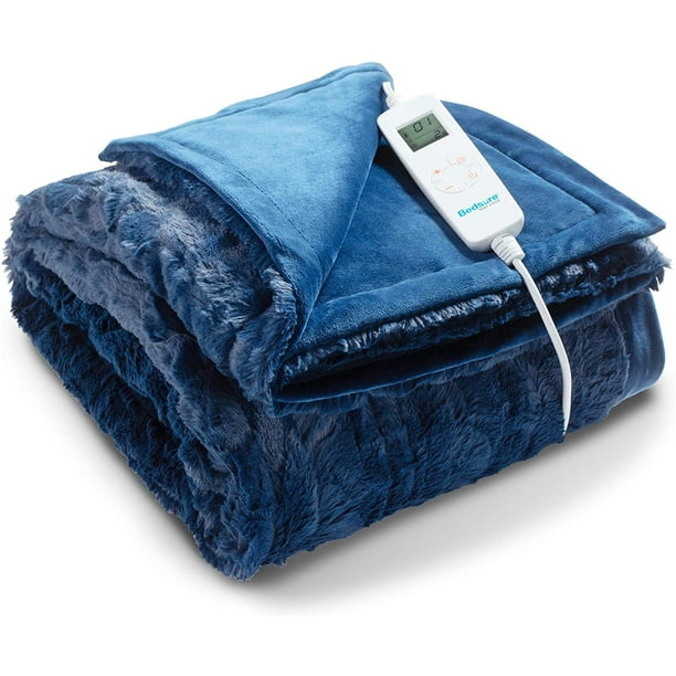 Navy Quilted Secure Comfort Technology Electronic Heated Throw Blanket 51 x 63 3 Heat Settings Auto Shut Off Fast Heating for Full Body Warming